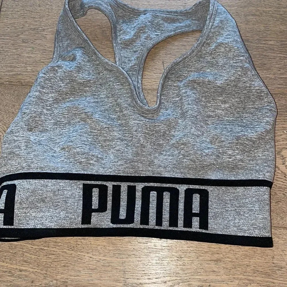 PUMA DOUBLE LAYER FULL SUPPORT SPORTS BRA SIZE M HEATHER GREY/BLACK - Picture 1 of 3